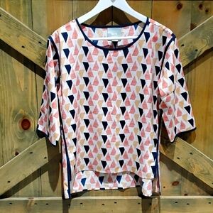 ANTHROPOLOGIE MAEVE BLOUSE GEOMETRIC ALL OVER PATTERN TOP SIZE XXS 3/4